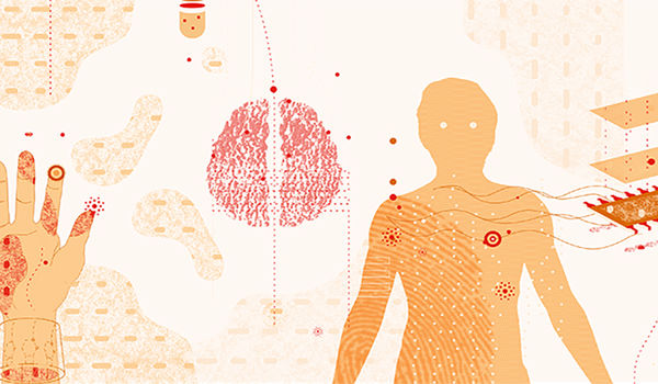 Dessin d’illustration. On distingue une main, un corps humain, un cerveau